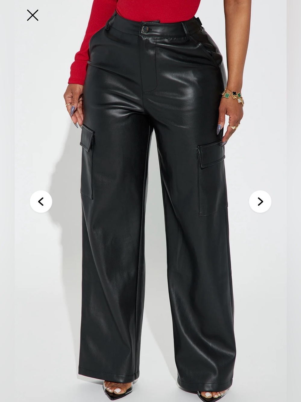 Fashion Nova Women’s Black Faux Leather Wide Leg Pants Medium